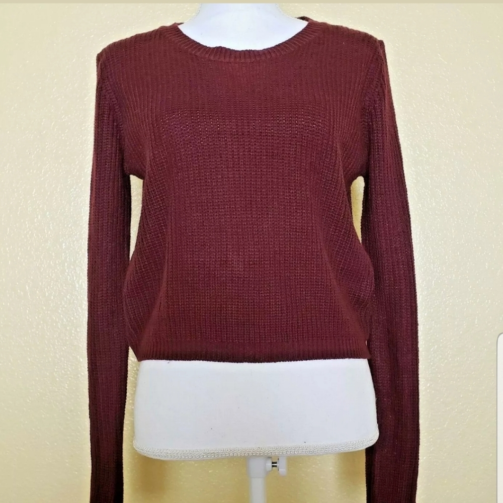 Ambiance Sweater Top Lace Up Back Red S